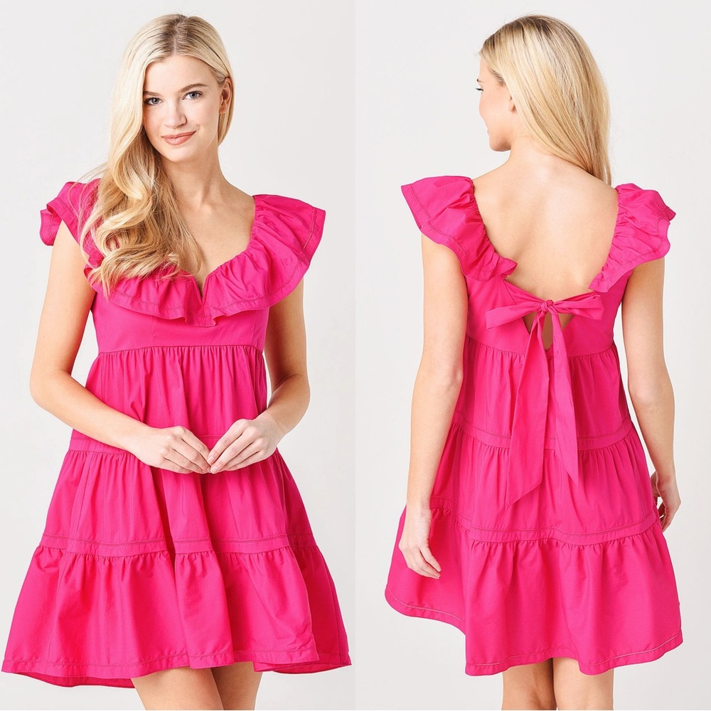 Saylor NYC Karalyn Pink Mini Dress Ruffle
Bow Back-size L